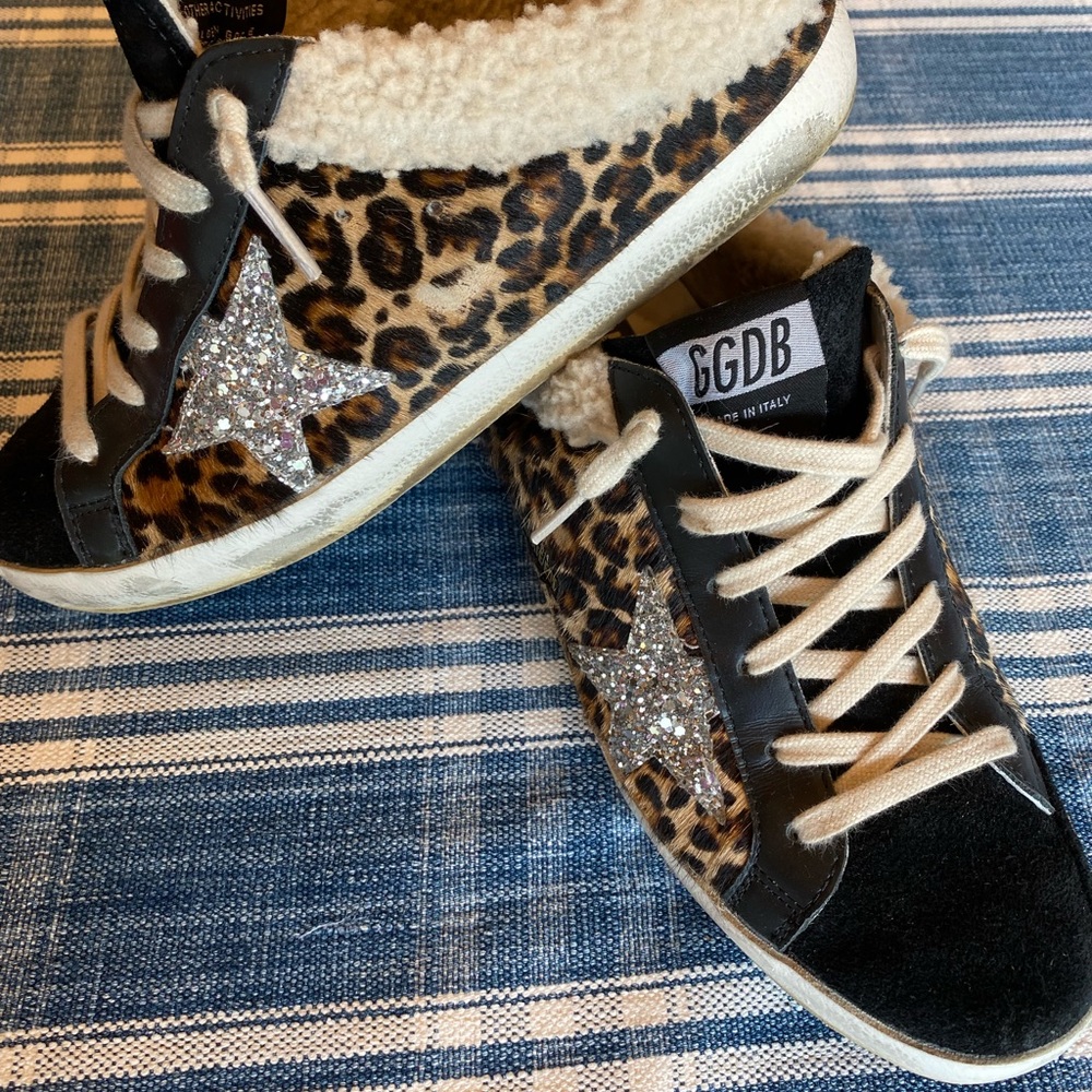 ♥️ Golden Goose Sabot Shearling Leopard Slide Sneakers 7 37 Great Condition! ♥️